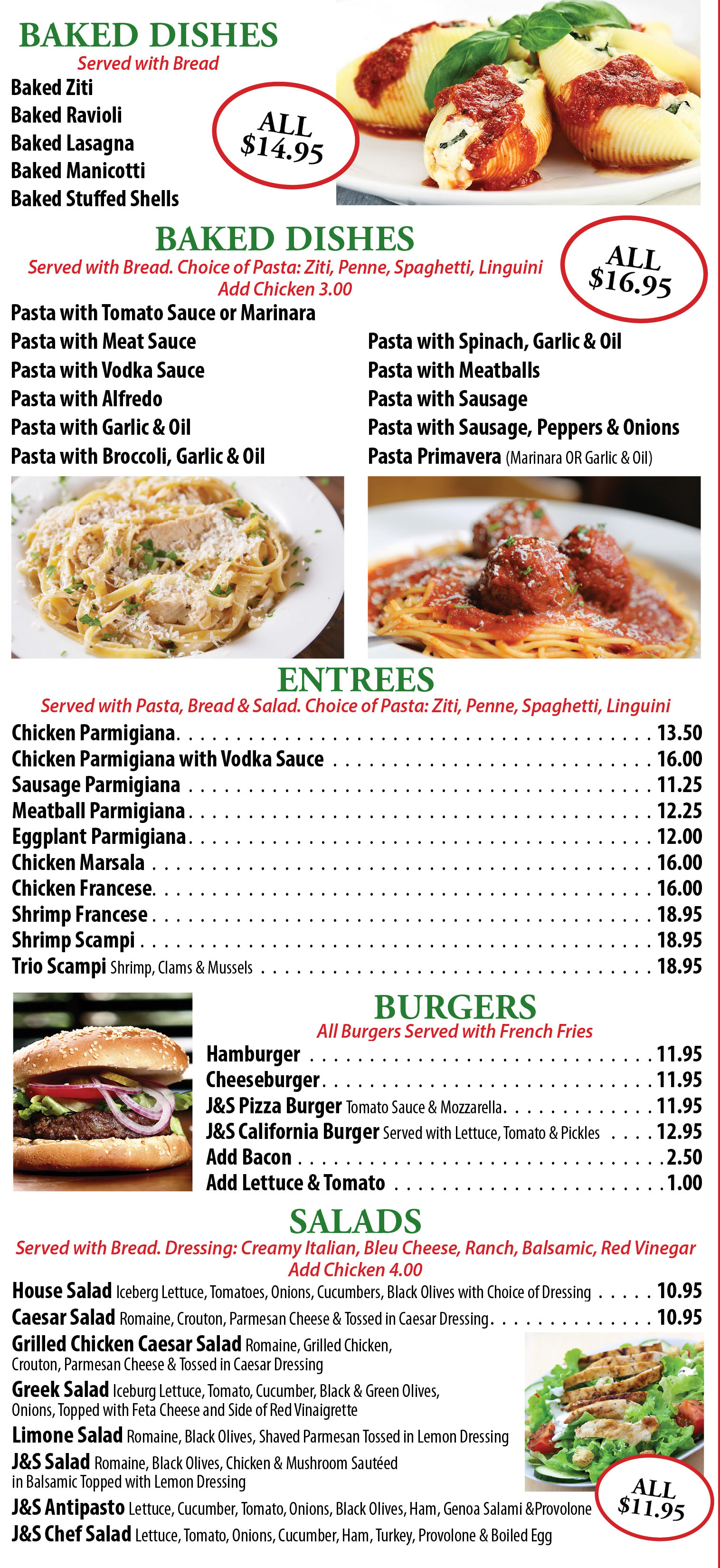Pastas - Burgers - Salads